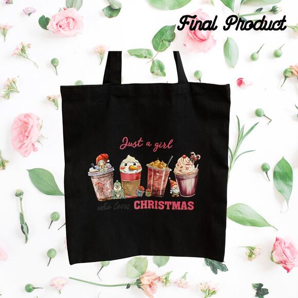 Fashion Graphic Print Just A Girl Who Loves Christmas Design Trendy Canvas Tote - Picture 4 of 4